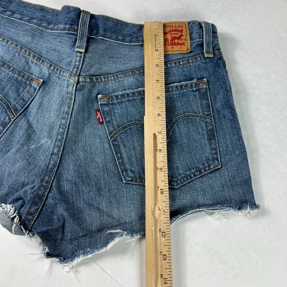 Levi's Jean Short Women 28 501 High Rise Blue Whisker Cut Off Cotton Denim Jorts - Picture 10 of 16